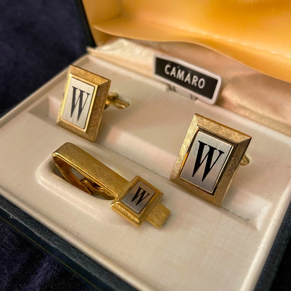 Vintage Shields Fifth Avenue Cuff Links and Tie Clip W Monogram